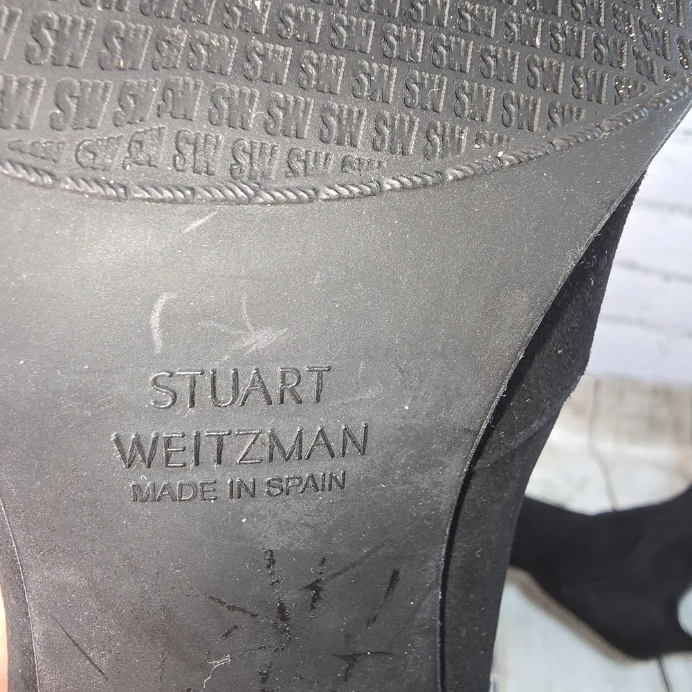 Stuart Weitzman Black Over-the-Knee Suede Tiemodel Almond Toe Womens Boots 9 EUC
